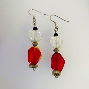 Red Faceted Glass Dangle Earrings